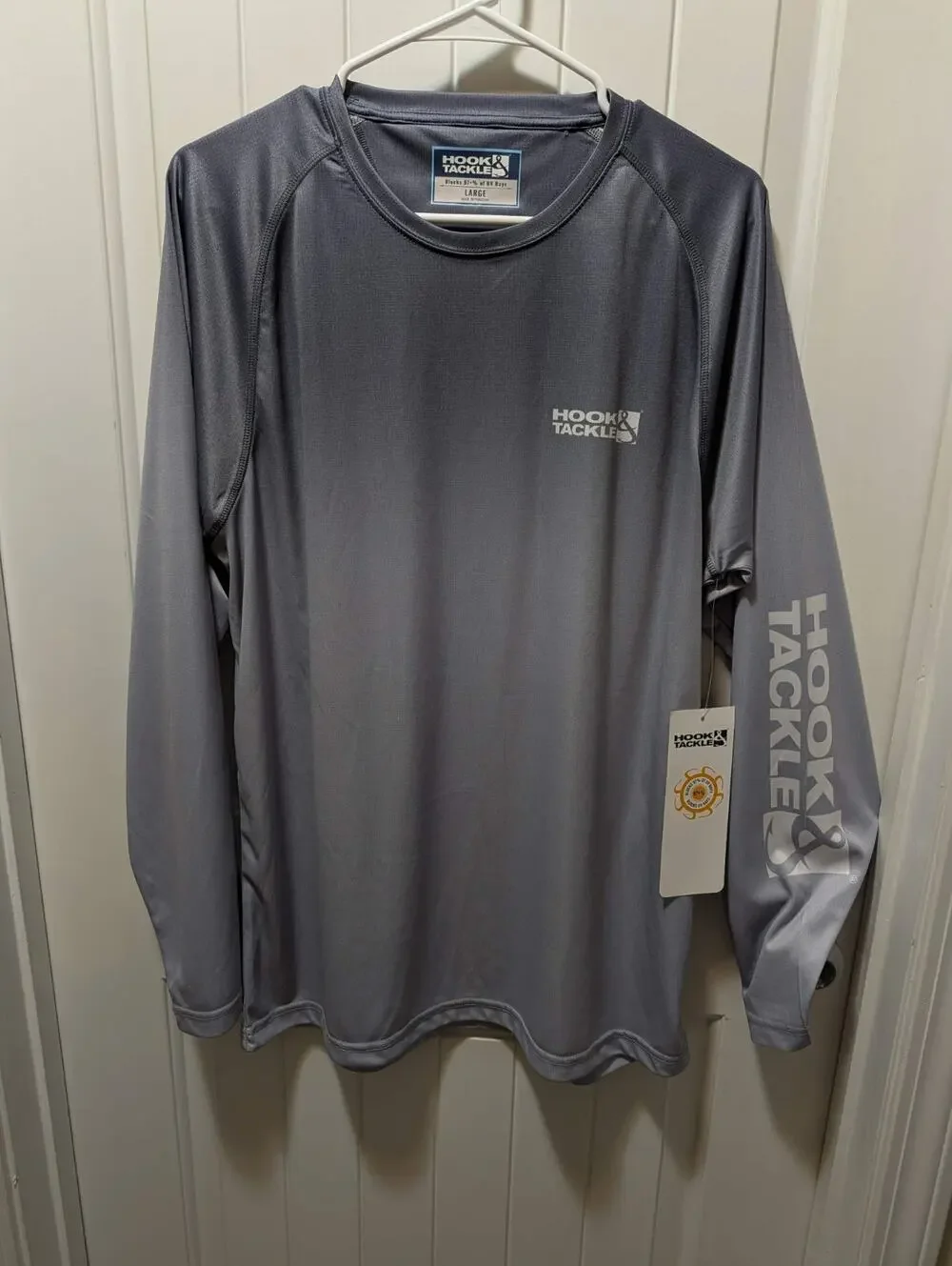 Hook Tackle Mens L Seamount Gray Fishing Shirt UPF 50 Sun Protection Long Sleeve